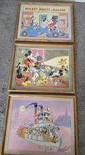 Vintage Disney Serigraph Prints Set of 3 Mickey Mouse Mad Dog Oak Framed PERFECT