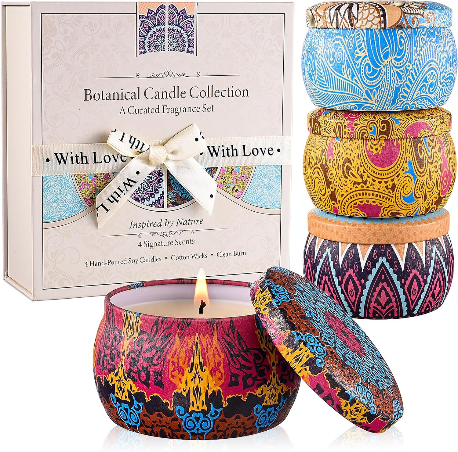 Scented Candles Gift Set 5.65 oz Each Soy Wax Tins in Gift Box