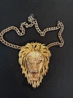 Vintage Costume Jewelry Necklace - Poor boy Rapper 😄 Huge Gold Lion