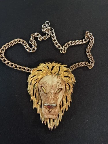 Vintage Costume Jewelry Necklace - Poor boy Rapper 😄 Huge Gold Lion