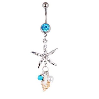 Surgical steel crystal starfish conch body navel belly button piercing