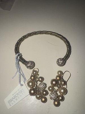 Touchstone Crystal by Swarovski Bracelet & Earrings Set   Gold Pearl/Pavé