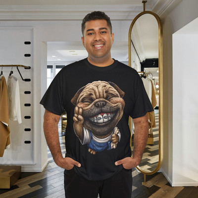 Funny Pug Dog With Braces T Shirt Cartoon Dog Graphic Tee