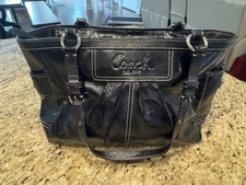 Coach Gallery Black Patent Leather Handbag with Silver Accents