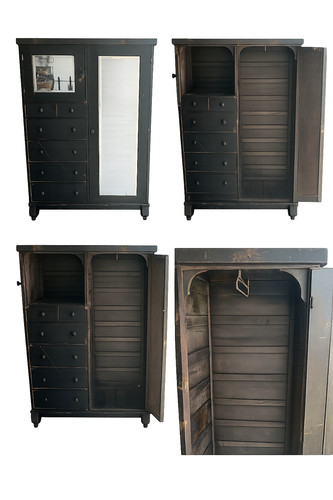 Vintage Antique Black Chifferobe Wardrobe with Mirror & Drawers – Early/Mid 1900