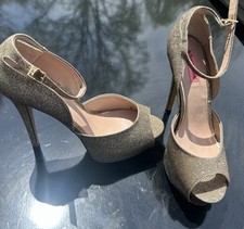Betsey Johnson Gold Platform Heels Size 10 Prom Wedding Shoes Angel