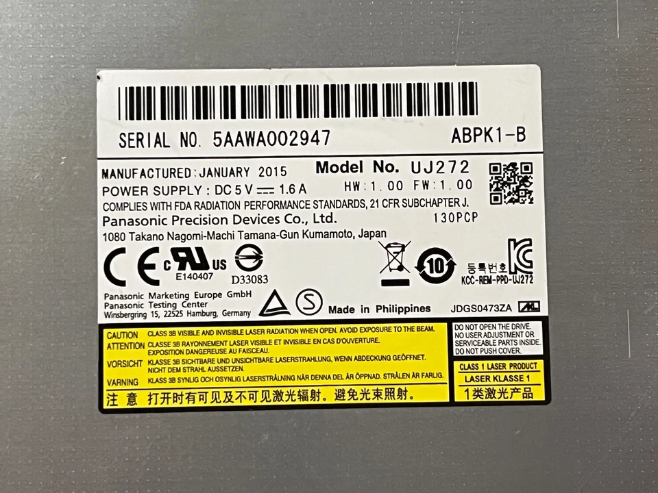 PANASONIC UJ272 Blu Ray Burner Writer Drive - Image 2 of 4