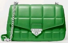 🌞MICHAEL KORS SOHO LARGE PALM GREEN SILVER QUILTED LEATHER CROSSBODY BAG🌺NWT!