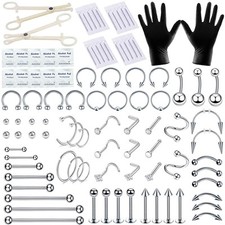 94PCS Mixed-pack Piercing Kits for All Body Piercings Stainless Steel 14G...