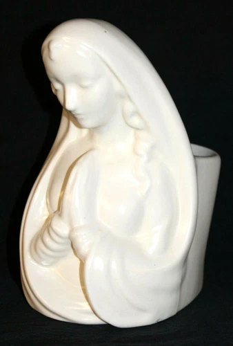 VTG Haeger Mother Mary Madonna Praying Ivory Satin Glaze Pottery 9" Planter-#1