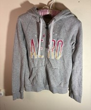 A ropostale Aero Women s Small Gray Full Zip Hooded Logo Fleece Hoodie Small