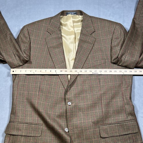 Paul Fredrick Mens 46L 100% Wool Tweed Brown Blue Green Red Plaid Blazer - Picture 15 of 19