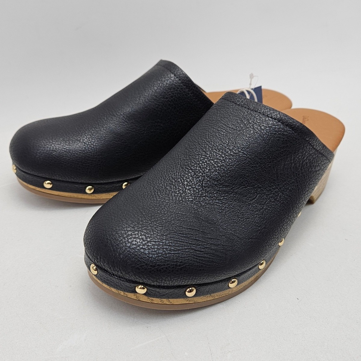 Rebecca Minkoff Black Studded Vegan Leather Slip-On Clog with Heel Strap Rebecca Minkoff Heels Block for sale | eBay main image 3