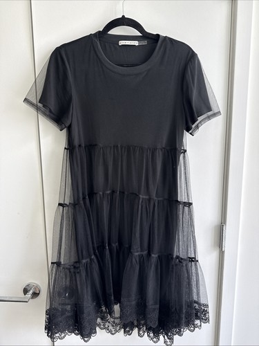 Alice and Olivia Damen Kleid, schwarz mit Spitze, Größe S