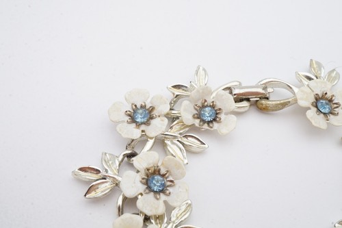 Vintage Coro Armband silberfarben blau Strass Blume 7" - Bild 3 von 11