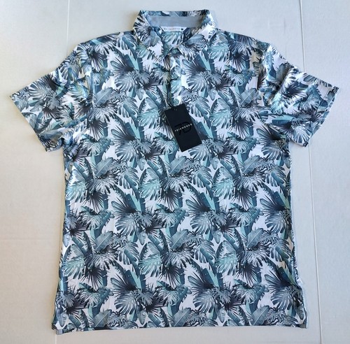 7 Diamonds Somers 4 Way Stretch Polo Shirt Men L Blue Floral Print Performance - Picture 2 of 10