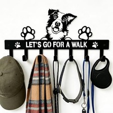 Key Holder Wall Mount, Dog Leash Holder for Wall with 7 Hooks, Border Collie