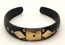 Vintage African Tuareg Tribal Black Ebony Silver Inserts 2 1/4"d Cuff Bracelet