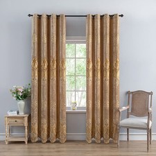 ELKCA Chenille Curtain with Embroidered Pattern for Living Room European Curt...