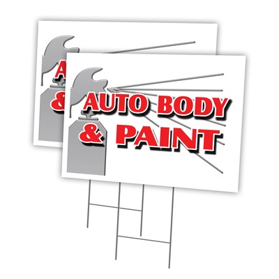 Auto Body & Paint Multi-Pack of Yard Signs & Stake plastic coroplast window