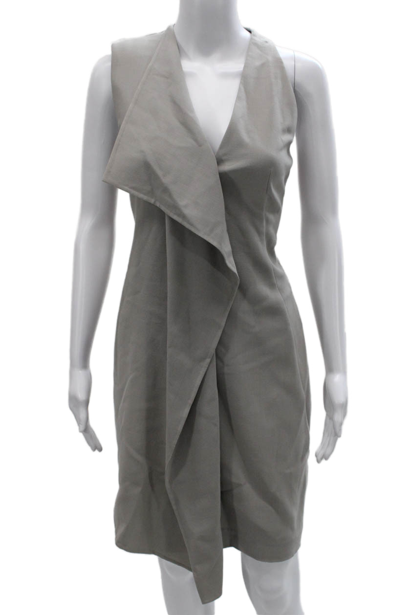 Akris Womens Sheath Dress Gray Satin V-Neck Sleeveless Knee Length Zip Size 4Free Shipping in US $100+ Orders | $6.95 Orders Below