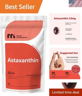 12mg Astaxanthin Softgels with MCT Oil, 90 Count - Ultimate Health Boost