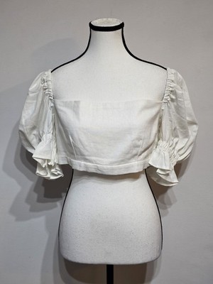 NWT Just Bee Queen Calla Linen Blend Top Puff Sleeve Crop Squareneck $295