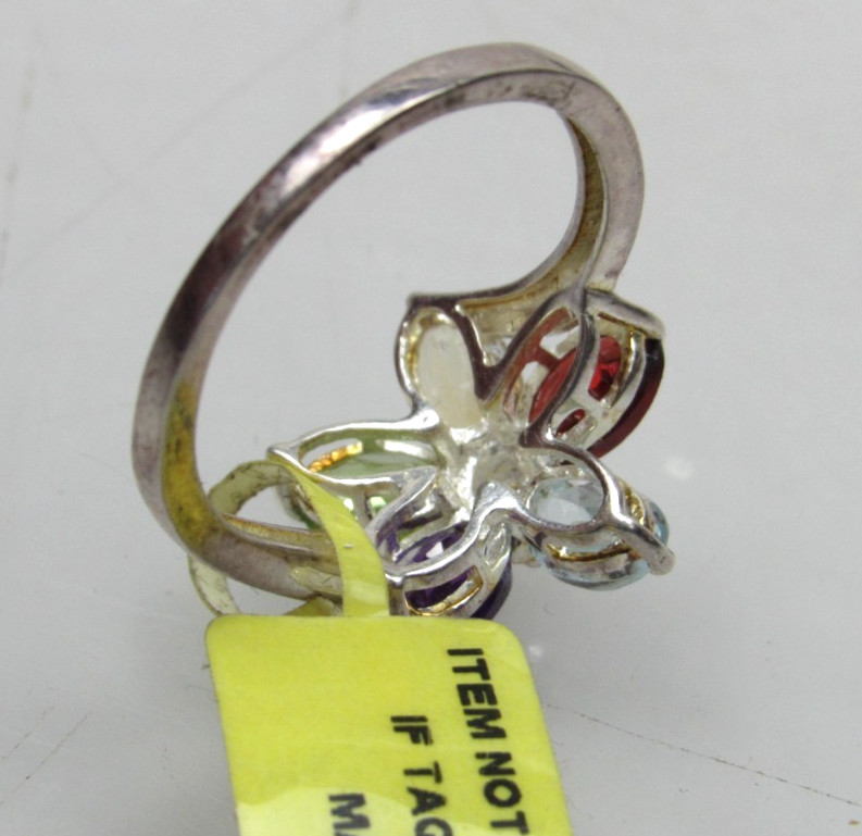 Multi Colored Flower Gemstone Sterling Silver Rin… - image 5