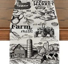 Artoid Mode Tractor Milk Farm Table Runner, Cow House Fall Kitchen Dining Table 