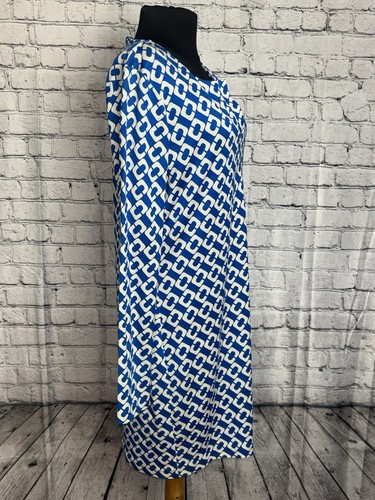 DIANE VON FURSTENBERG REINA LONG SLEEVE CHAIN LINK BLUE & WHITE SILK DRESS SZ 12 - Picture 5 of 6