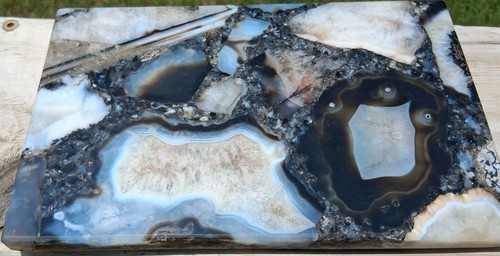 Banded Agate Metal Brass Gold Box Sliced Semi Precious Stone Lid Beautiful - Picture 3 of 23