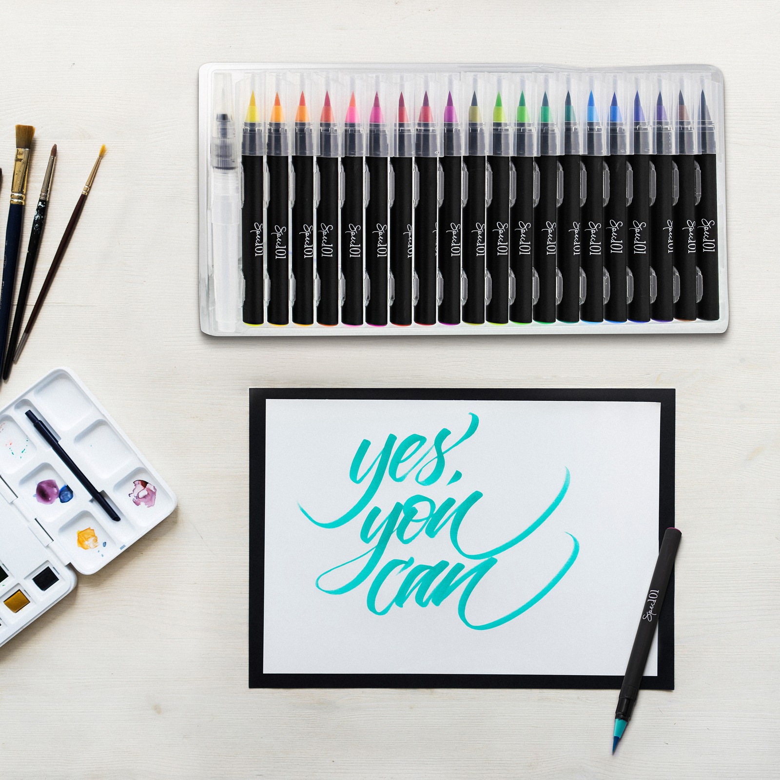 Spec101 Watercolor Pens Brush Set - 20 Watercolor Brush Markers and Blend Pen