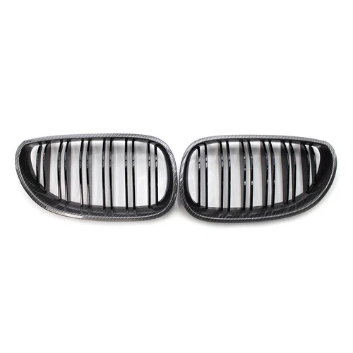 For BMW E60 E61 2003-2010 2Pcs ABS Carbon+Black Dual Slat Front Bumper Grilles - Picture 2 of 9