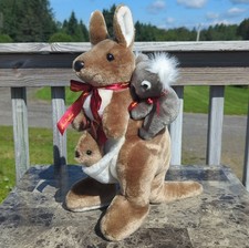 Vtg Australian Animal Trio Souvenir Plush Realistic 13" Kangaroo W/Joey  Koala