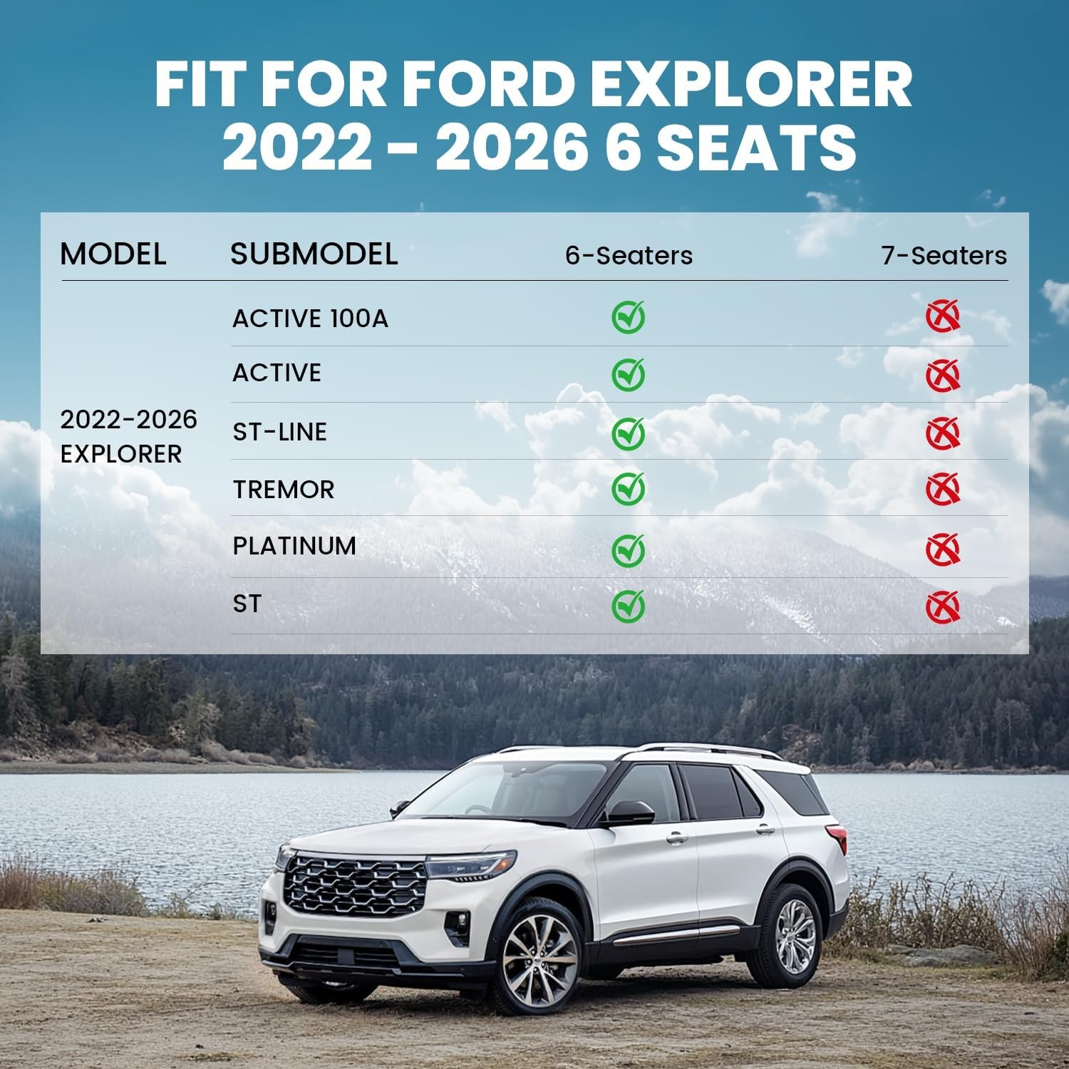 LASFIT Floor Mats & Cargo with Backrest Mat for Ford Explorer 2022-2025 2026 6