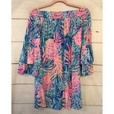 Lilly Pulitzer Off The Shoulder Ruffle Sleeve Dress Pineapple Tropical Print S