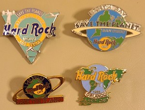 LOT OF 4 VINTAGE HARD ROCK CAFE HAT LAPEL PINS EARTH DAY SAVE THE PLANET
