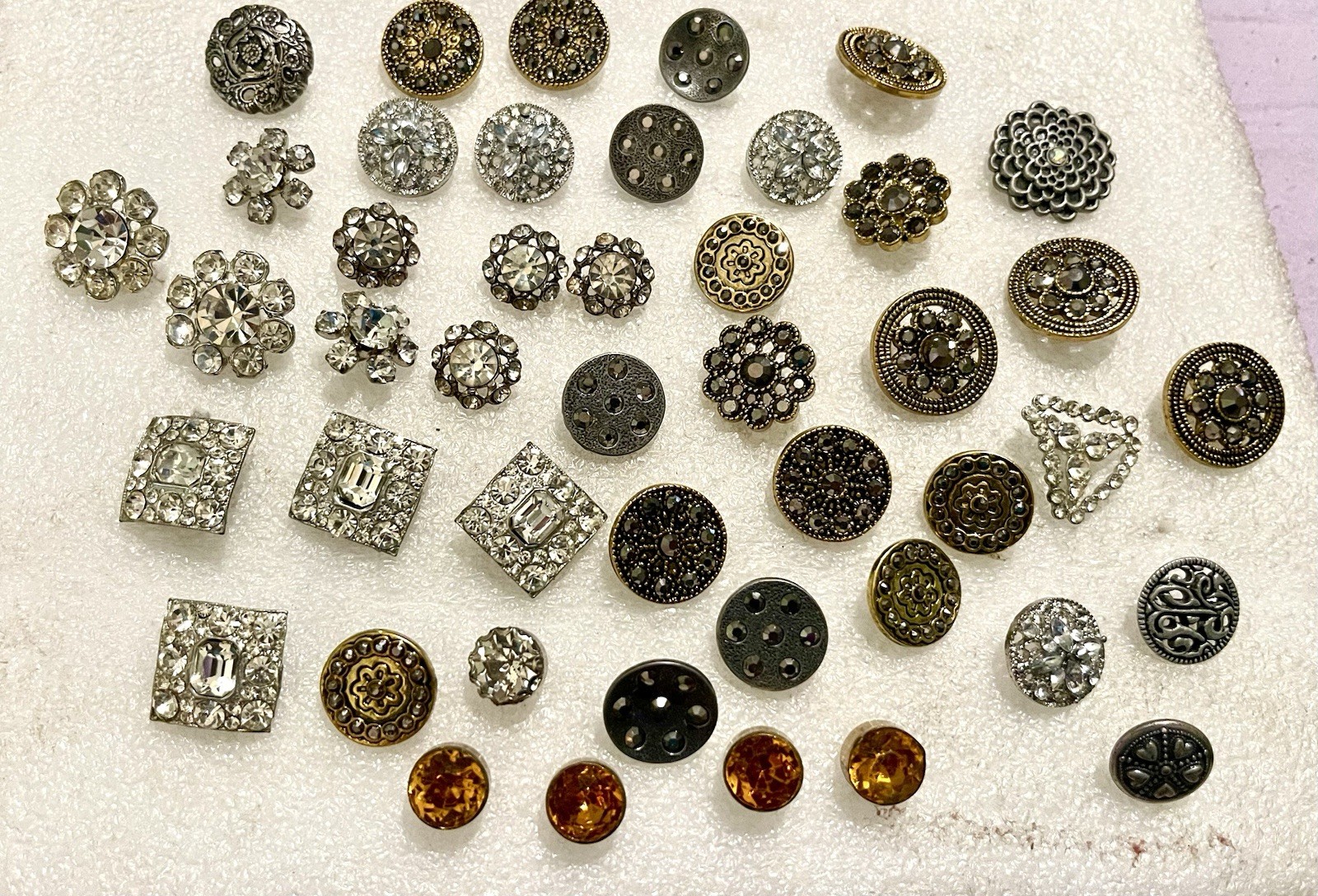 Lot 45 Vintage Metal Rhinestone Sewing Buttons