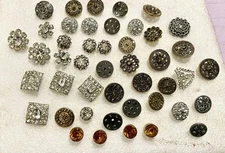 Lot 45 Vintage Metal Rhinestone Sewing Buttons