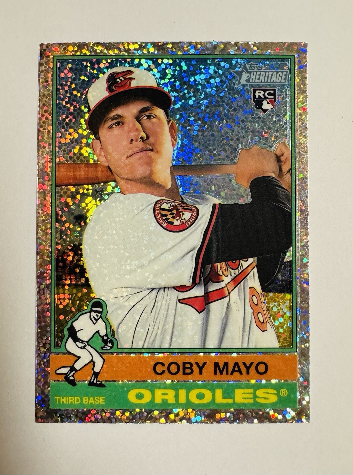 2025 Topps Heritage COBY MAYO Chrome SILVER SPARKLE Orioles RC #340