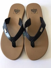 WOMEN'S REEF TAN/BLACK METALLIC MIA SASSY FLIP FLOP BEACH/POOL SANDALS SIZ 8 NWT