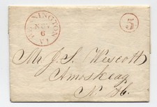 1847 Bennington VT red CDS and 5 in circle rate stampless letter [6986.703]