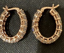 Rose Gold-Washed Sterling Silver Cubic Zirconia Hoop Earrings 1  Pierced