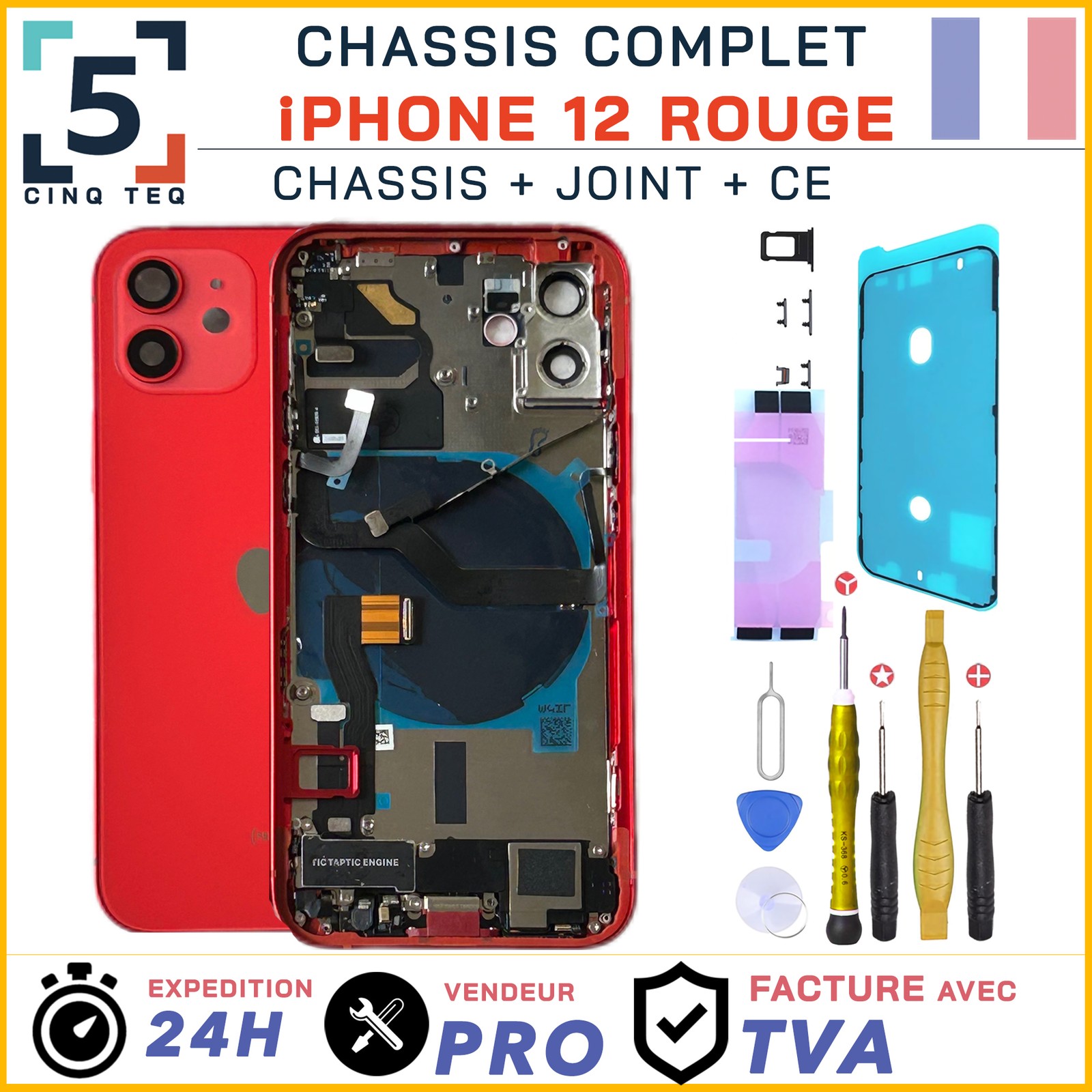 Châssis iPhone 12 rouge pré-monté pour retrouver un mobile impeccable