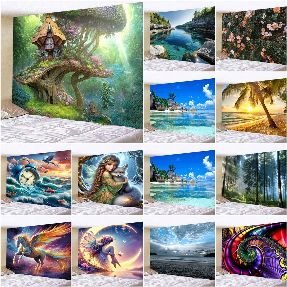 Extra Large Angel Sea View Forest Wall Hanging 3D Tapestry Bedspread Bedroom