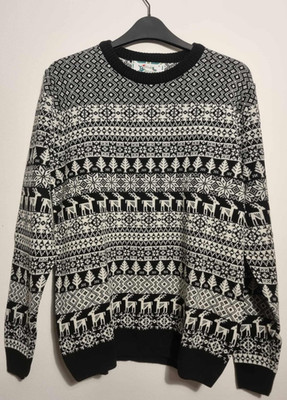 British Christmas Pullover Herren schwarz Rentier Fairisle Weihnachtspullover S/M/L/XL