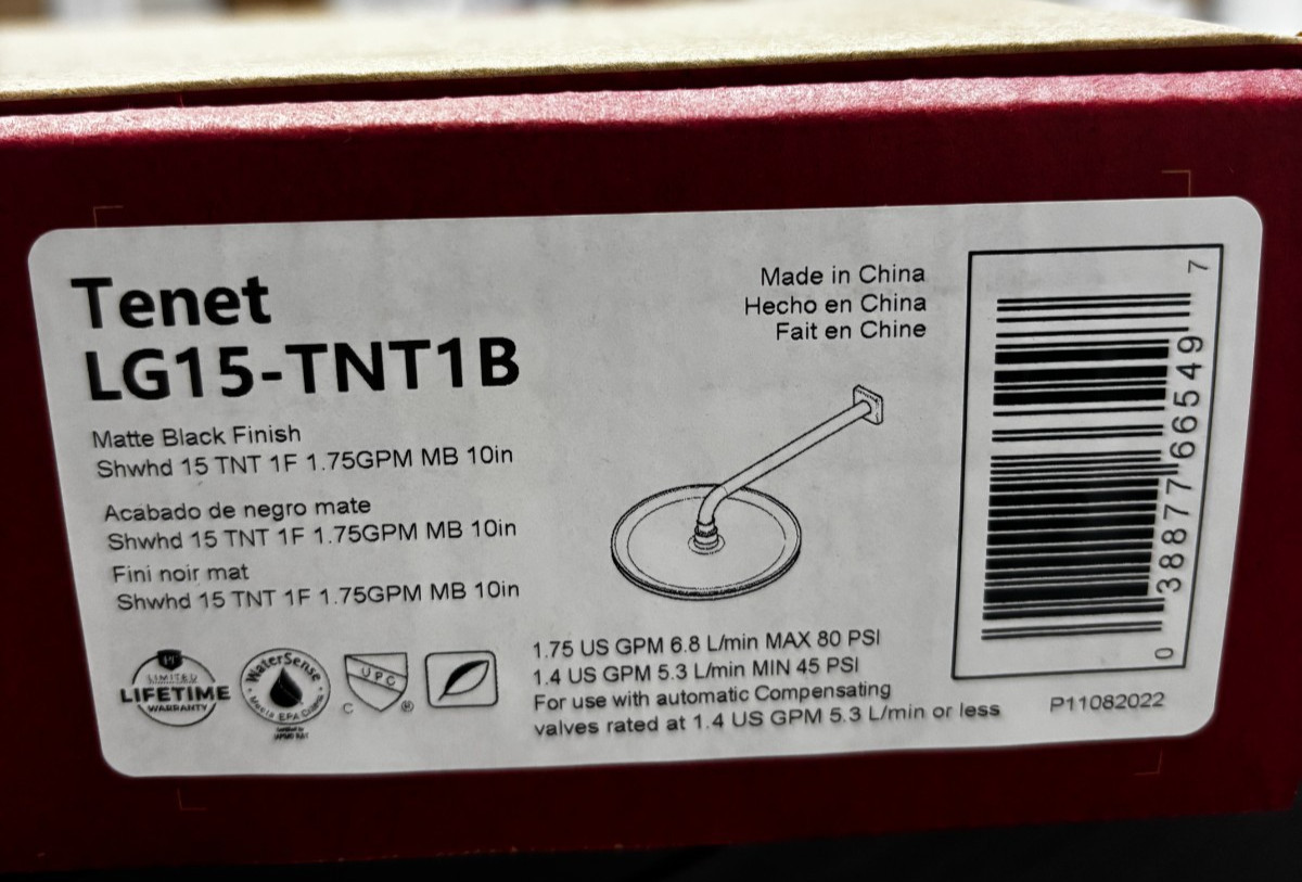 Pfister Tenet LG15-TNT1B 10" Rain Shower Head Matte Black 1.75 GPM