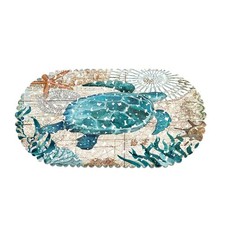 Non Slip Sea Turtle Bathtub Mat with Suction Cups, Oval Pebble Shower Mat for...