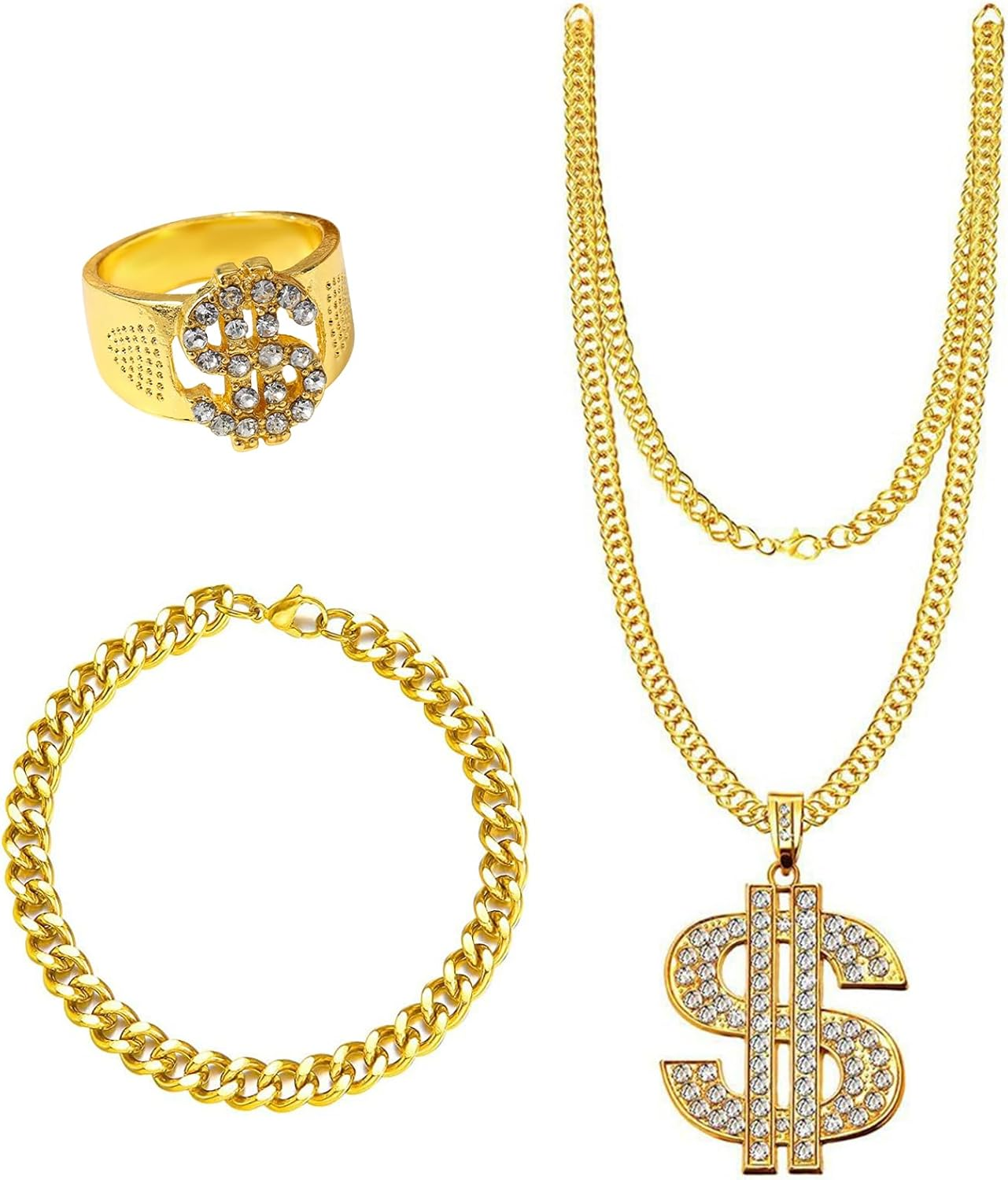 3Pcs Gold Chain Fancy Dress for Rapper,Hip Hop Costume for Rapper Women Men,Doll
