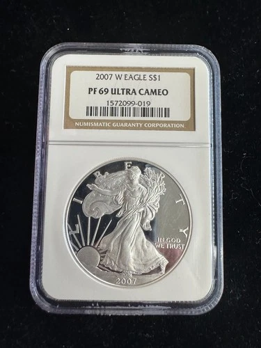 2007-W $1 PROOF AMERICAN SILVER EAGLE, 1 OZ .999 - NGC PF-69 ULTRA CAMEO NO RES.